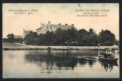 AK Hohenschöpping, Gasthof zum weissen Schwan, Ruderboot auf dem See