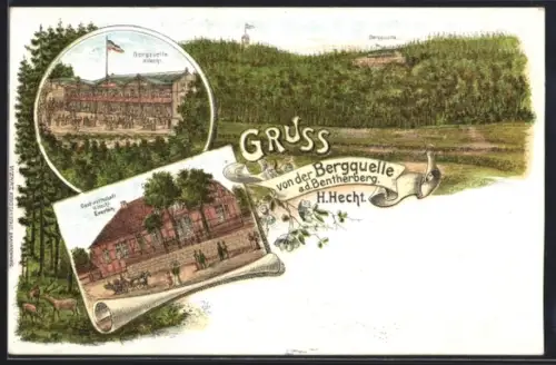 Lithographie Gehrden, Gastwirtschaft Bergquelle a. d. Bentherberg, Bes. H. Hecht