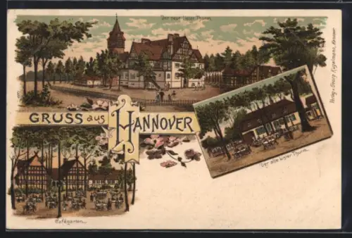 Lithographie Hannover, Restaurant Lister Turm und Cafégarten