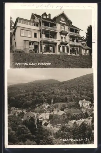 AK Badenweiler i. B., Hotel Haus Ruppert mit Ortsansicht