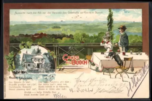 AK Buoch, Gasthof Krone, Aussicht nach der Alb von der Veranda, Hiller-Häuschen