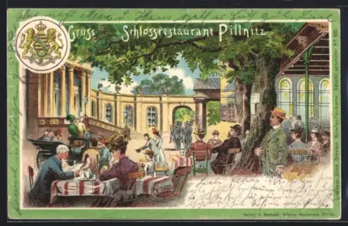 AK Dresden-Pillnitz, Schlossrestaurant, Gartenwirtschaft, Gäste