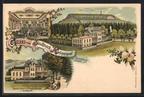 AK Annaberg i. Erzgeb., Stadtpark Restaurant, Inh. G.W. Nestler, Restaurant mit Pöhlberg