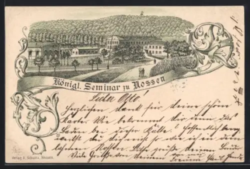 Lithographie Nossen, Königliches Seminar mit Umgebung