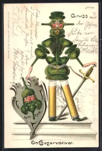 AK Leipzig, Reklame für Brauerei Ur-Ahn, ein Gogervativer mit Schwert