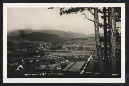 AK Pottschach /N.Ö., Ortspanorama mit Schneeberg