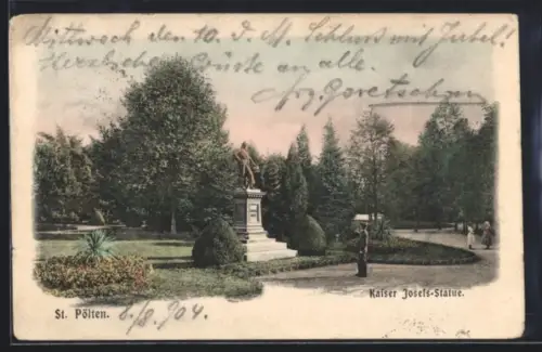 AK St. Pölten, Kaiser Josefs-Statue im Park