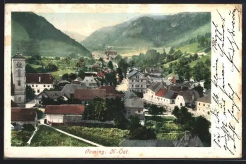 AK Gaming /N.-Öst., Ortspanorama aus der Vogelschau
