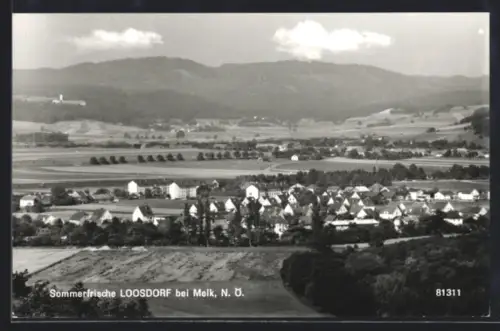 AK Loosdorf bei Melk, Panorama mit Ort und Bergen