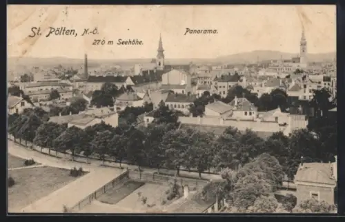 AK St. Pölten /N.-Ö., Ortsansicht mit Grünanlage u. Allee