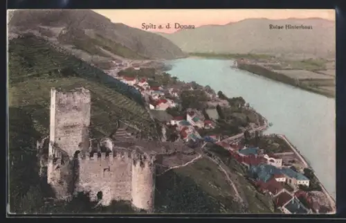 AK Spitz a. d. Donau, Ruine Hinterhaus und Ort mit Donaublick