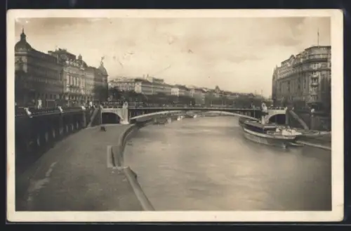 AK Wien, Kai mit Marienbrücke, Dianabad und Hotel Metropole