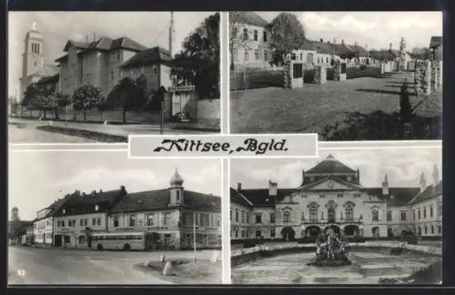 AK Kittsee /Bgld., Ortsansichten, Kirche, Strasse, Brunnen