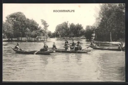 AK Gablitz, Gasthof Hochramalpe, Ruderboote mit Personen auf dem Wasser, Ufer mit Bäumen