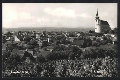 AK Poysdorf /N.-Ö., Panorama mit Kirche