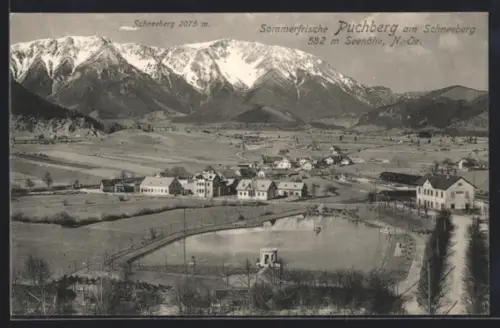 AK Puchberg am Schneeberg, Ortsansicht mit See und Gebirgspanorama
