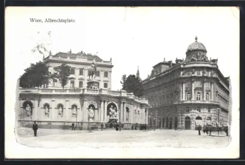 AK Wien, Albrechtsplatz, Reiterdenkmal und Gebäude