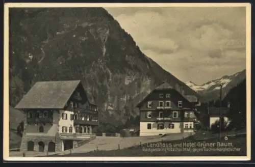 AK Badgastein /Kötschachtal, Landhaus und Hotel Grüner Baum, gegen Tischlerkargletscher