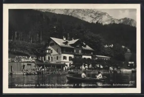 AK Grundlsee /Salzkammergut, Wohn-Badehaus und Schifffahrtsunternehmen E. Zimmermann