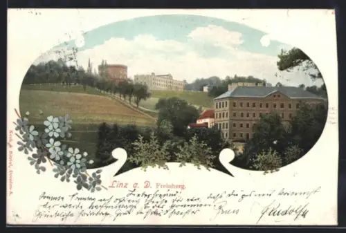 AK Linz a. D., Freinberg, Panorama mit Gebäuden