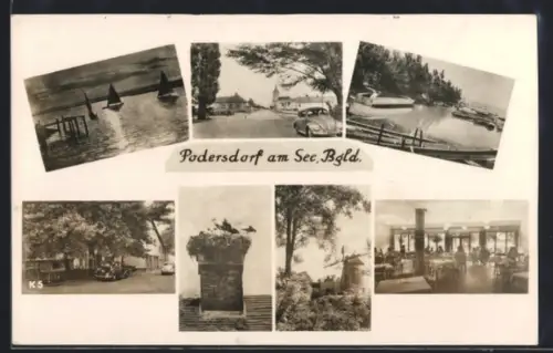 AK Podersdorf am See, Mehrbild, See, Strand, Restaurant