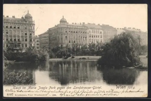 AK Wien, Teich im Maria Josefa-Park gegen den Landstrasser-Gürtel
