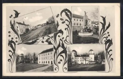 AK Asparn a. d. Zaya, Schloss, Denkmal, Strassenpartie