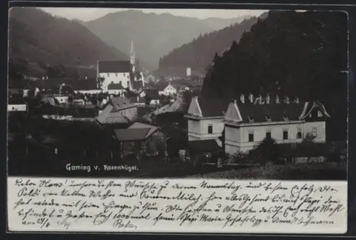 AK Gaming, Teilansicht mit Kirche vom Rosenhügel aus