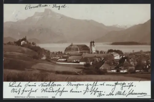 AK Mondsee, Teilansicht mit Kirche