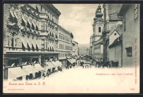 AK Linz a. d. D., Landstrasse mit Cafe Central