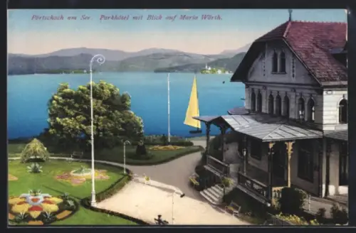 AK Pörtschach a. See, Parkhotel mit Blick auf Maria Wörth