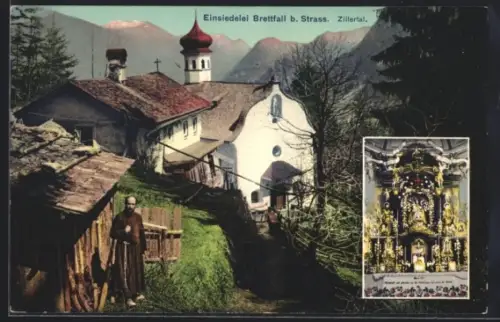 AK Brettfall, Ortsansicht mit Kirche, Innenansicht der Kirche