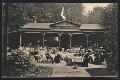 AK Bad Hall, Café Bellevue mit Garten