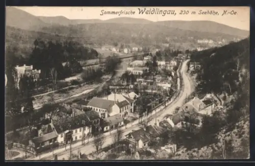 AK Weidlingau, Teilansicht der Stadt vom Berg aus