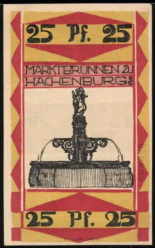 Notgeld Hachenburg 1921, 25 Pf, Marktbrunnen und Wappen von Hachenburg