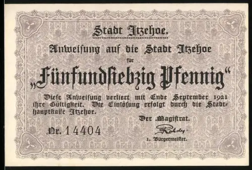 Notgeld Itzehoe 1921, 75 Pfennig, Schloss Breitenburg an der Itzehoe