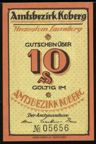 Notgeld Koberg, 10 Pfennig, Landschaftsmotiv mit Baum und Fluss bei Dalvenau