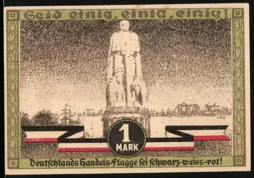 Notgeld Hamburg 1921, 1 Mark, Monument und antike Säule mit Figur