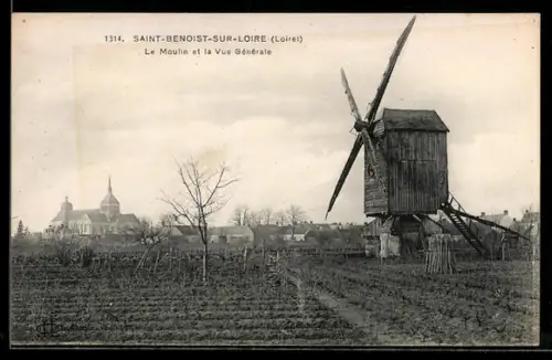 AK Saint-Benoist-sur-Loire /Loiret, Le Moulin et la Vue Générale