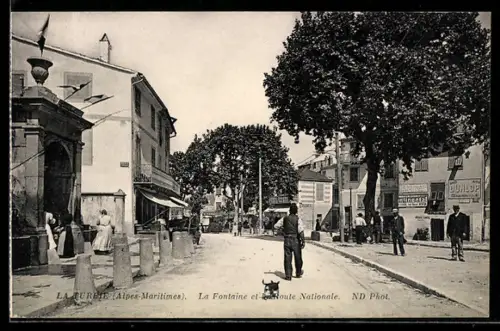 AK La Turbie /Alpes-Maritimes, La Fontaine et la Route Nationale