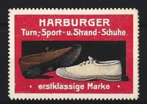 Reklamemarke Harburger, Turn-, Sport- u. Strand-Schuhe, erstklassige Marke