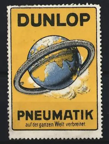 Reklamemarke Dunlop, Pneumatik, Globus mit Reifen