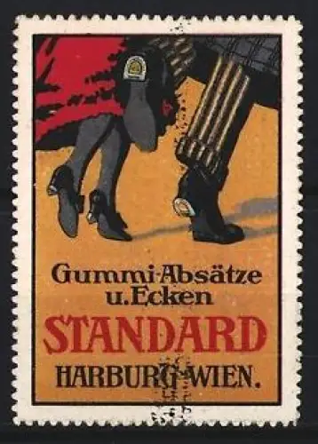 Reklamemarke Harburg-Wien, Gummi-Absätze u. Ecken STANDARD, gehende Beine