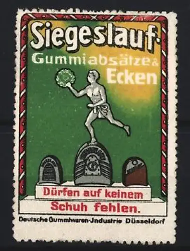 Reklamemarke Düsseldorf, Dt. Gummiwaren-Industrie, Siegeslauf Gummiabsätze & Ecken, laufender Athlet