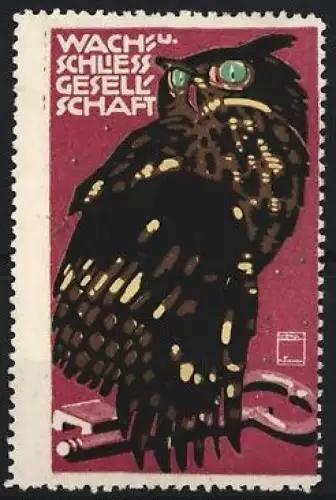 Reklamemarke Wach-u. Schliessgesellschaft, Eule