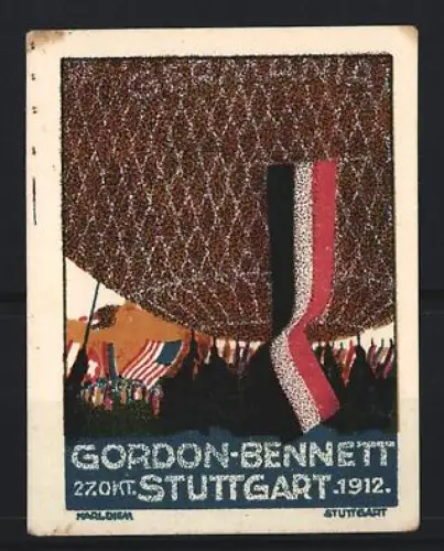 Reklamemarke Stuttgart, Gordon-Bennett 27. Okt 1912, Fesselballon mit Flagge