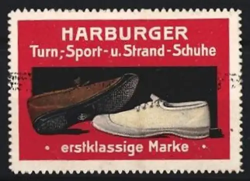 Reklamemarke Harburger, Turn-, Sport- u. Strand-Schuhe, erstklassige Marke