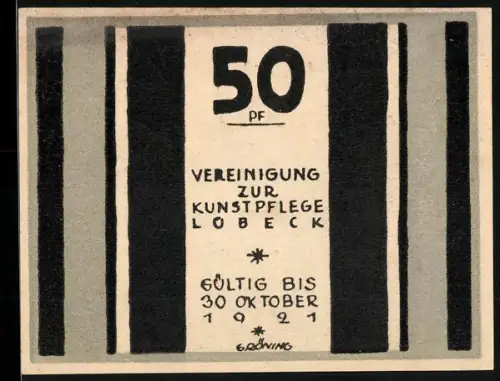Notgeld Lübeck 1921, 50 Pf, Holstentor-Motiv