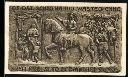 Notgeld Horn /Lippe 1921, 50 Pfennig, Reiter und Gruppe von Personen, Statue in ovalem Rahmen