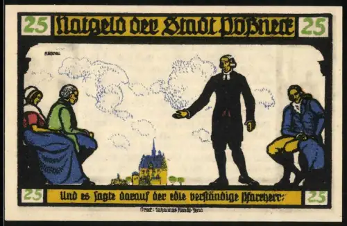 Notgeld Pössneck 1921, 25 Pfennig, Goethe-Motiv mit Figuren und Schlossansicht